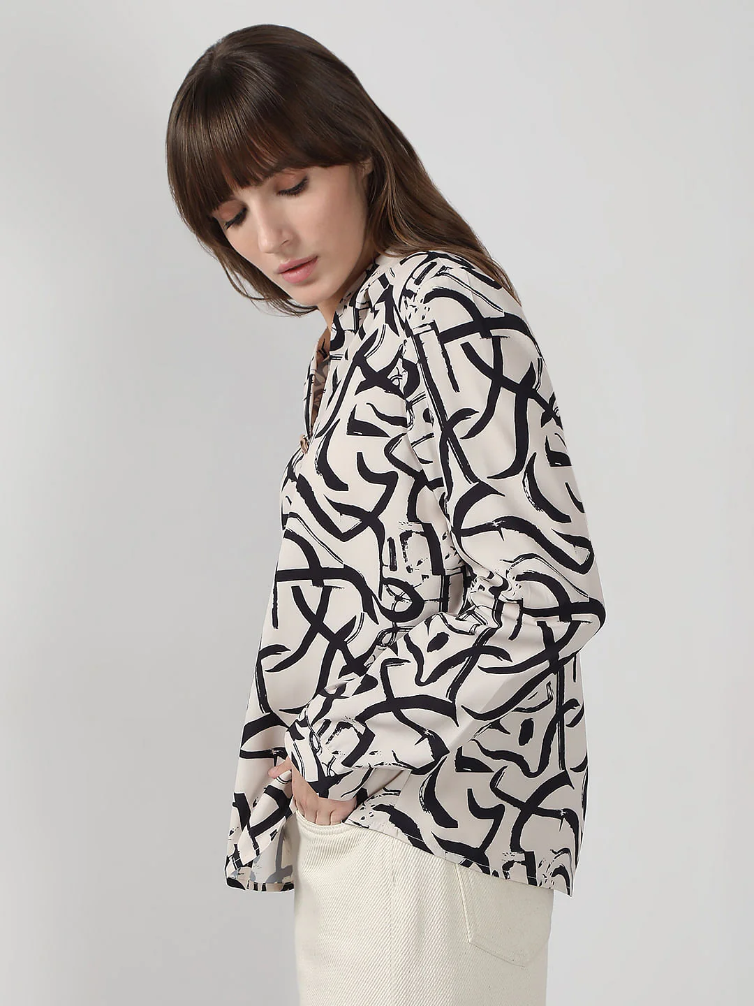 Black & White Abstract Print Top - Image 3