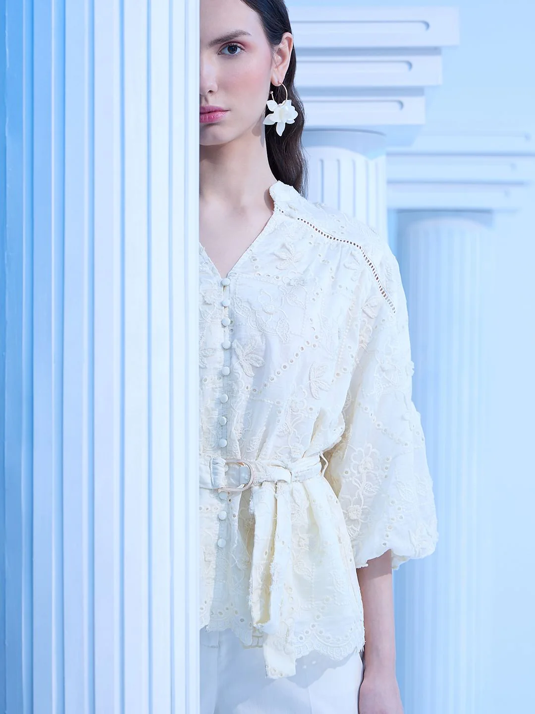 Ecru Embroidered Top