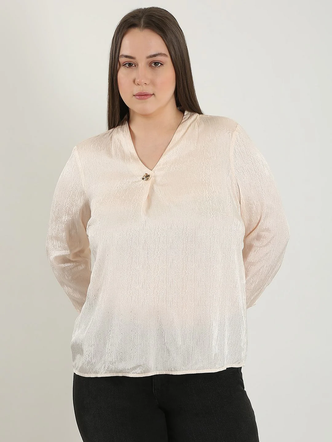 Curve Peach Pink Jacquard Top - Image 2