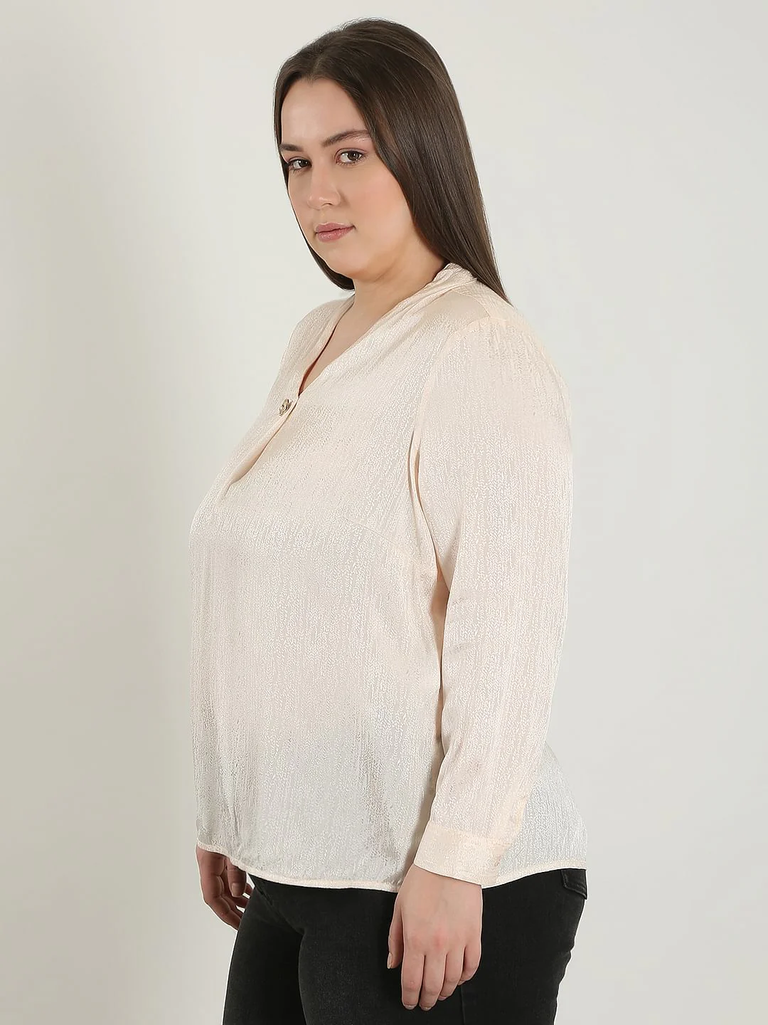 Curve Peach Pink Jacquard Top - Image 3