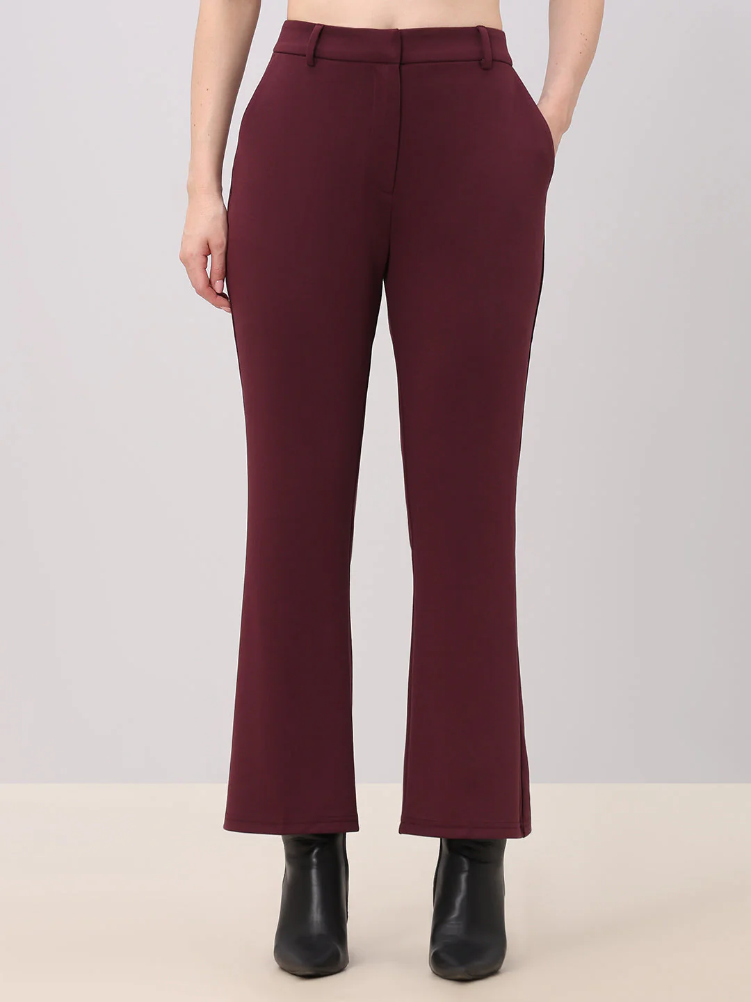 Burgundy Straight Fit Pants - Image 2