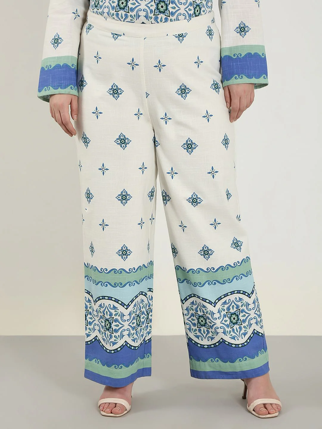Curve White Printed Co-Ord Set Pants - Image 2