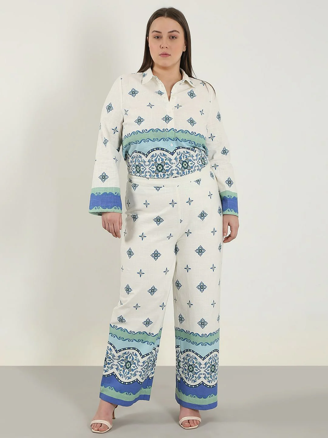 Curve White Printed Co-Ord Set Pants - Image 5