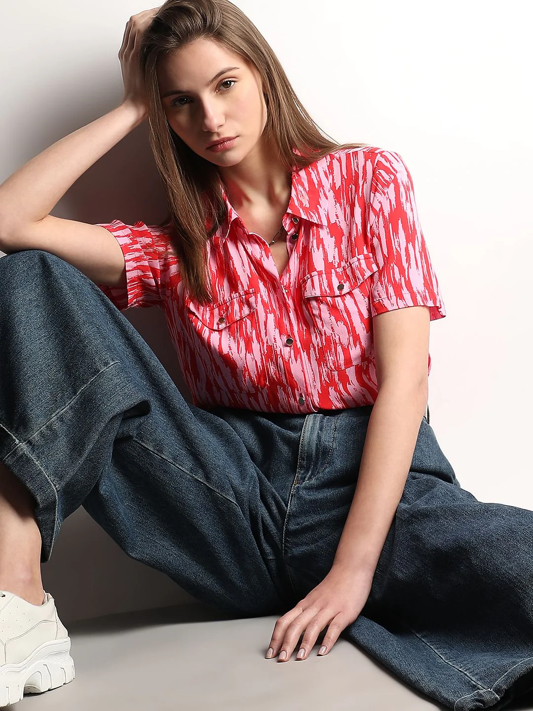 Pink & Red Printed Shirt