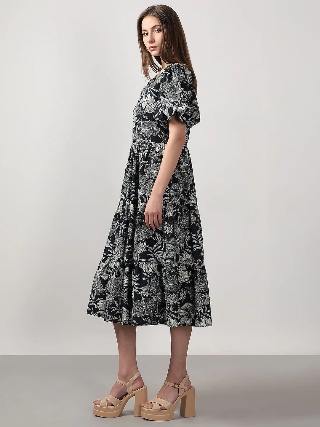 Black Printed Midi Cotton Dress - Image 3