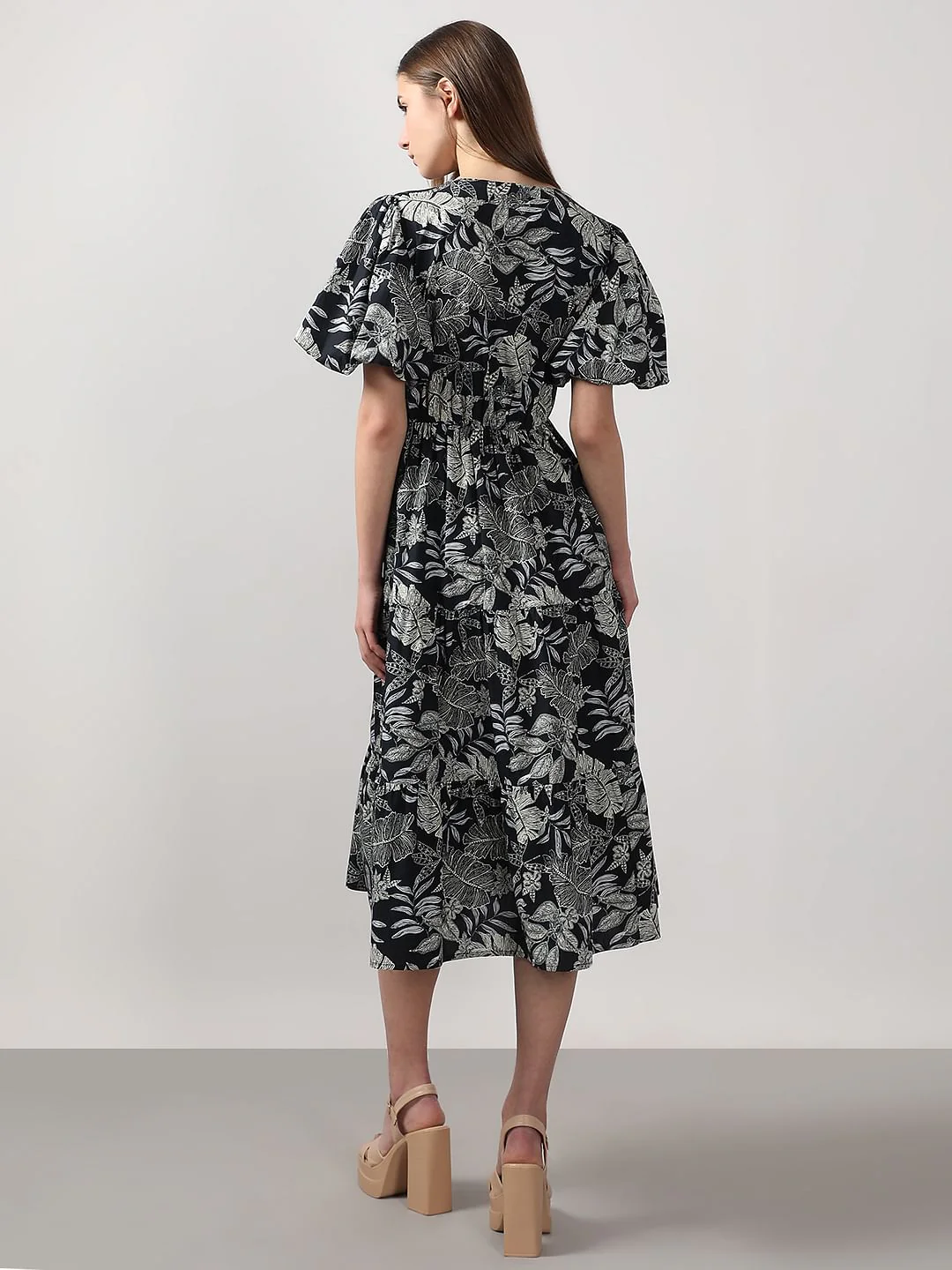 Black Printed Midi Cotton Dress - Image 4
