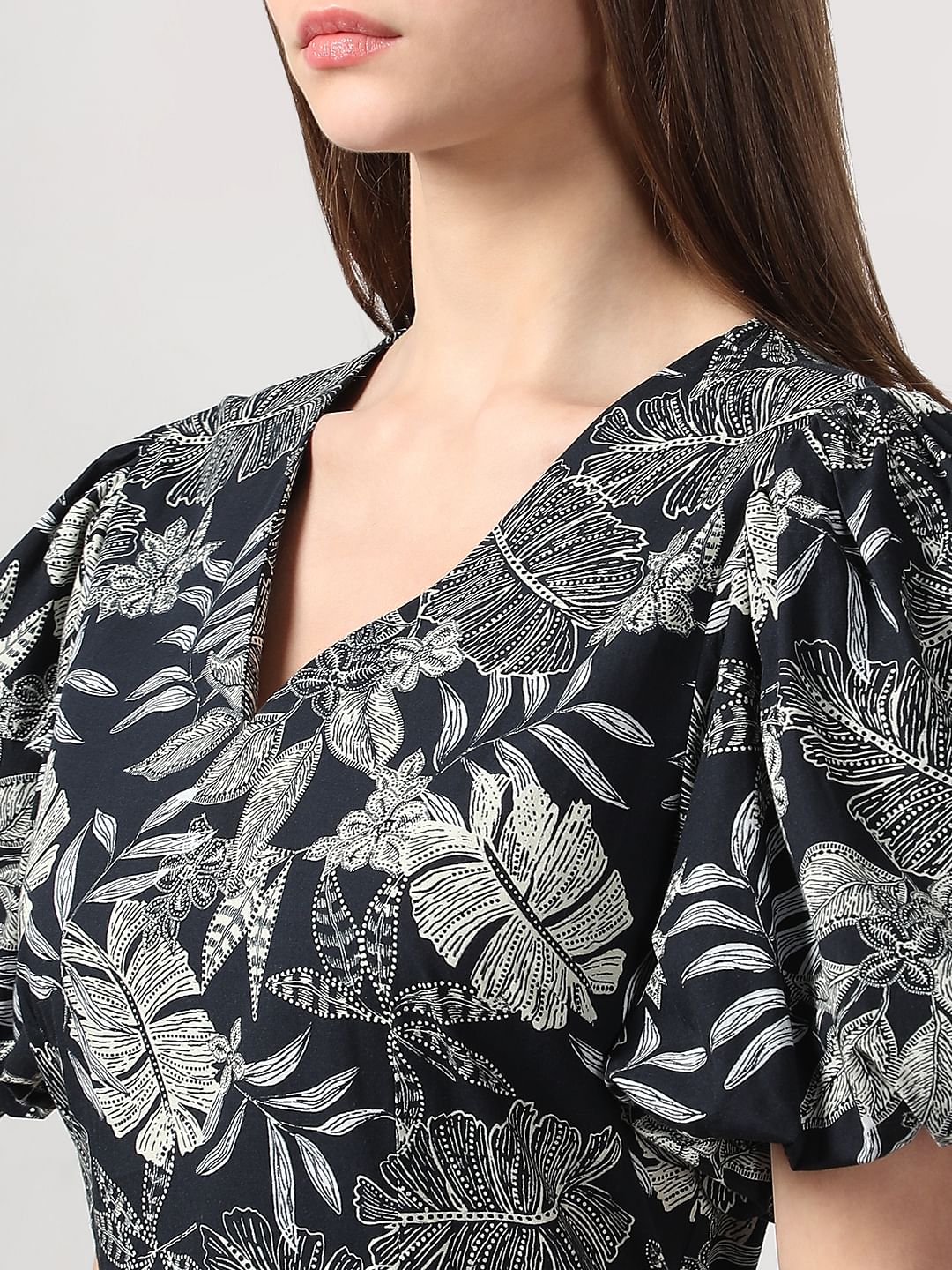 Black Printed Midi Cotton Dress - Image 6