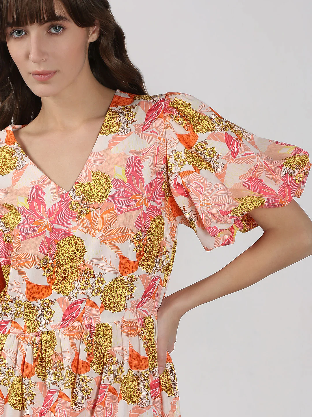 Beige Floral Cotton Midi Dress - Image 5