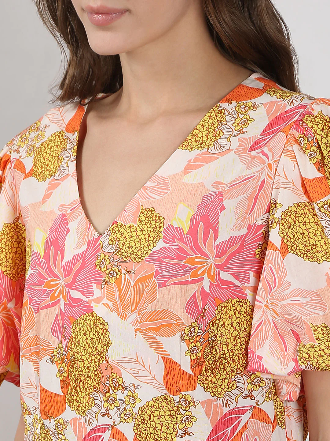 Beige Floral Cotton Midi Dress - Image 6