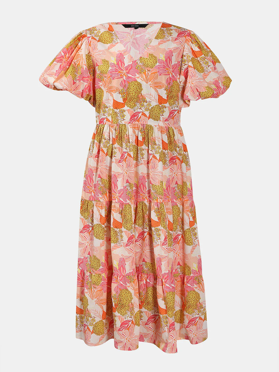 Beige Floral Cotton Midi Dress - Image 7