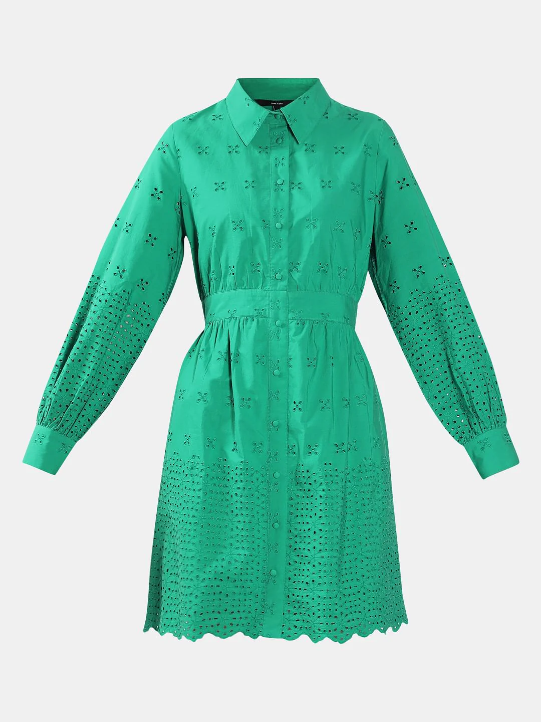 Green Cutwork Cotton Shirt Dress - Image 7