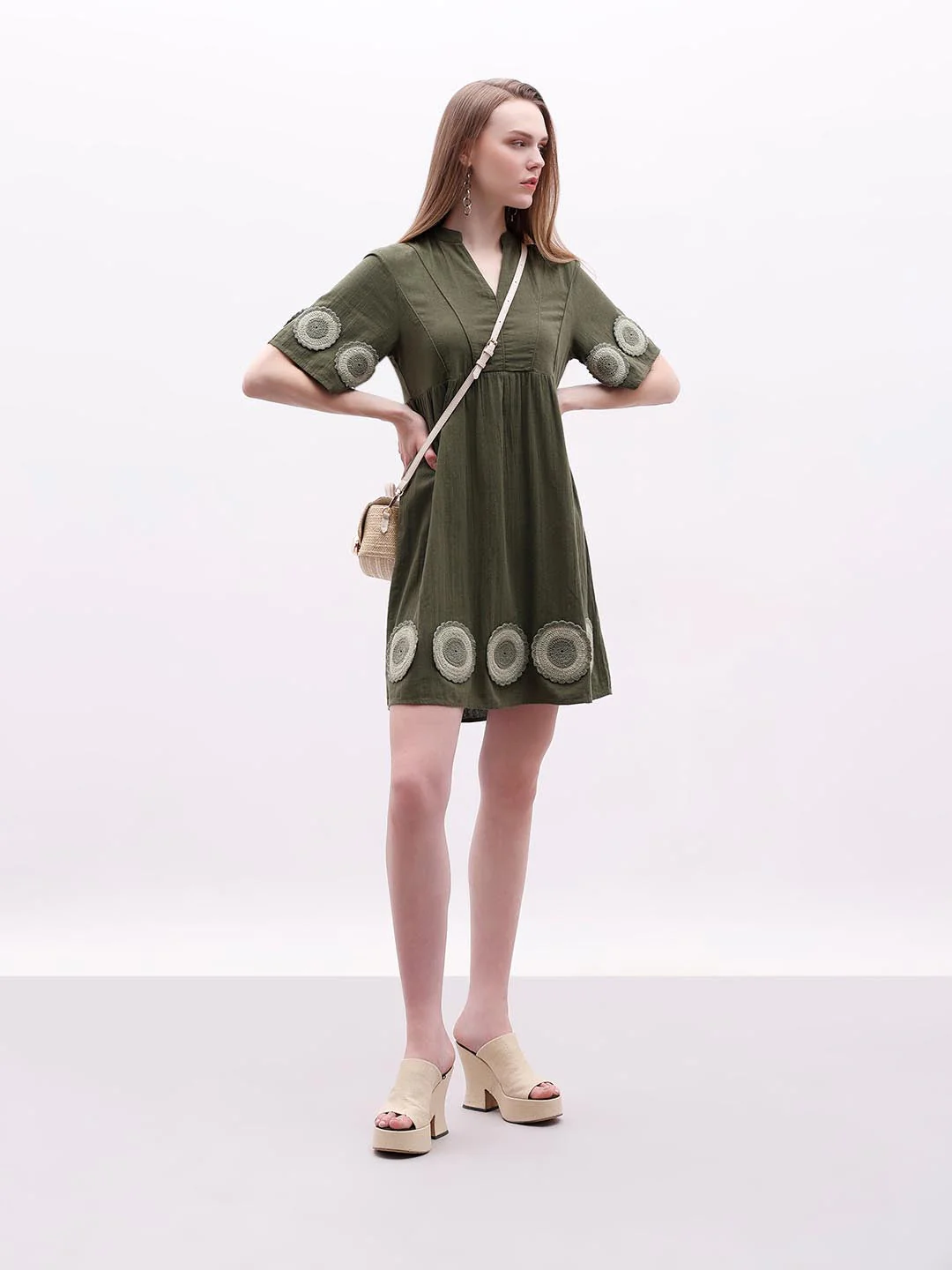 Vero Moda Dark Greem V-Neck Mini Dress