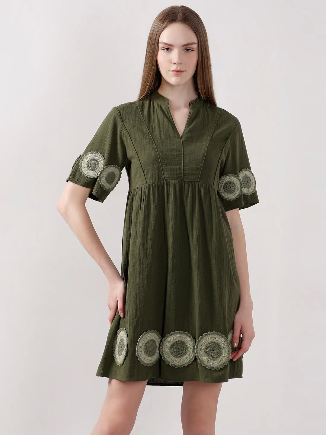 Vero Moda Dark Greem V-Neck Mini Dress - Image 2