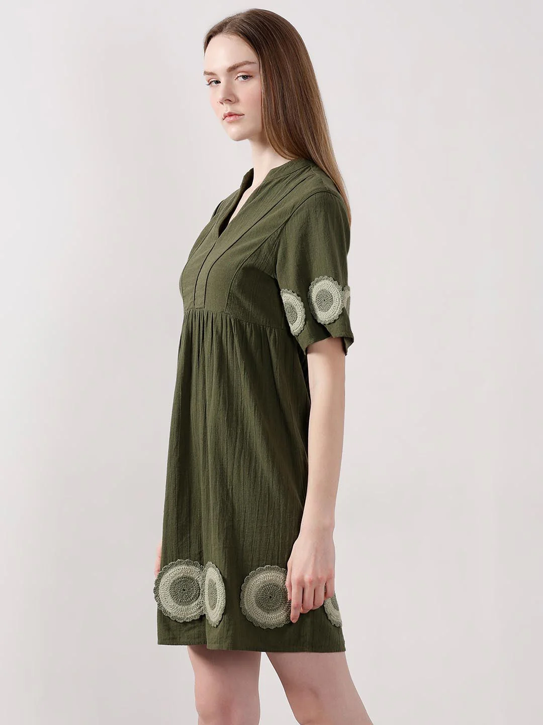 Vero Moda Dark Greem V-Neck Mini Dress - Image 4