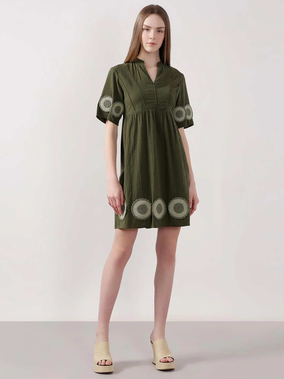 Vero Moda Dark Greem V-Neck Mini Dress - Image 5