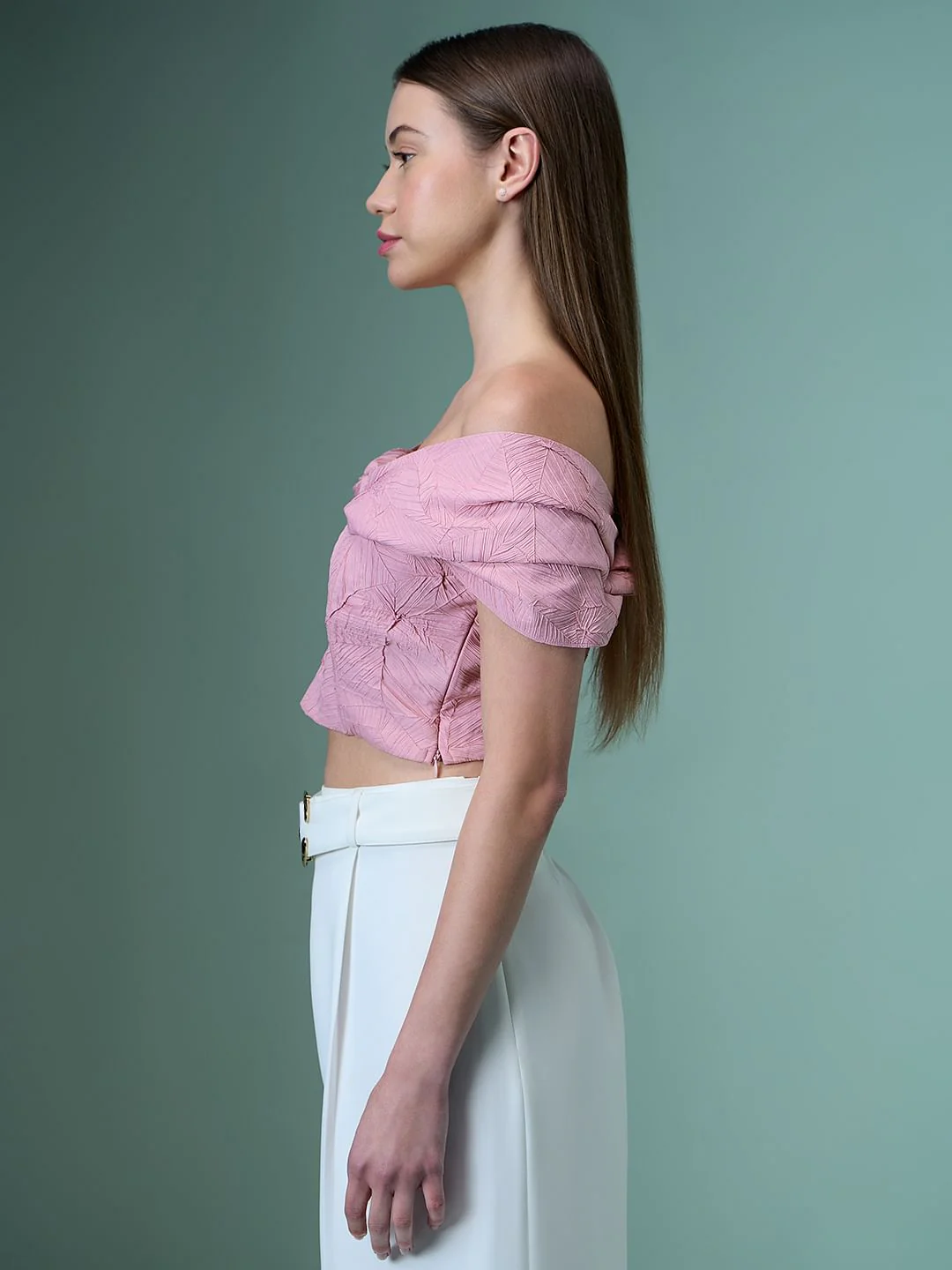 Marquee Pink Off Shoulder Crop Top - Image 3