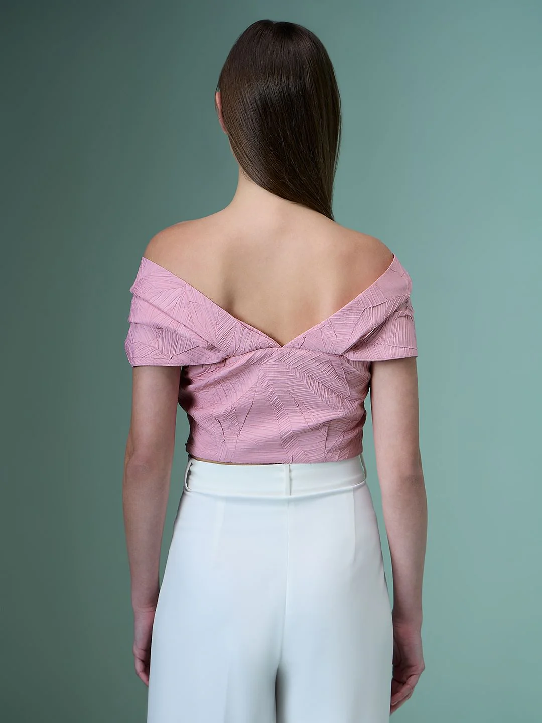 Marquee Pink Off Shoulder Crop Top - Image 4