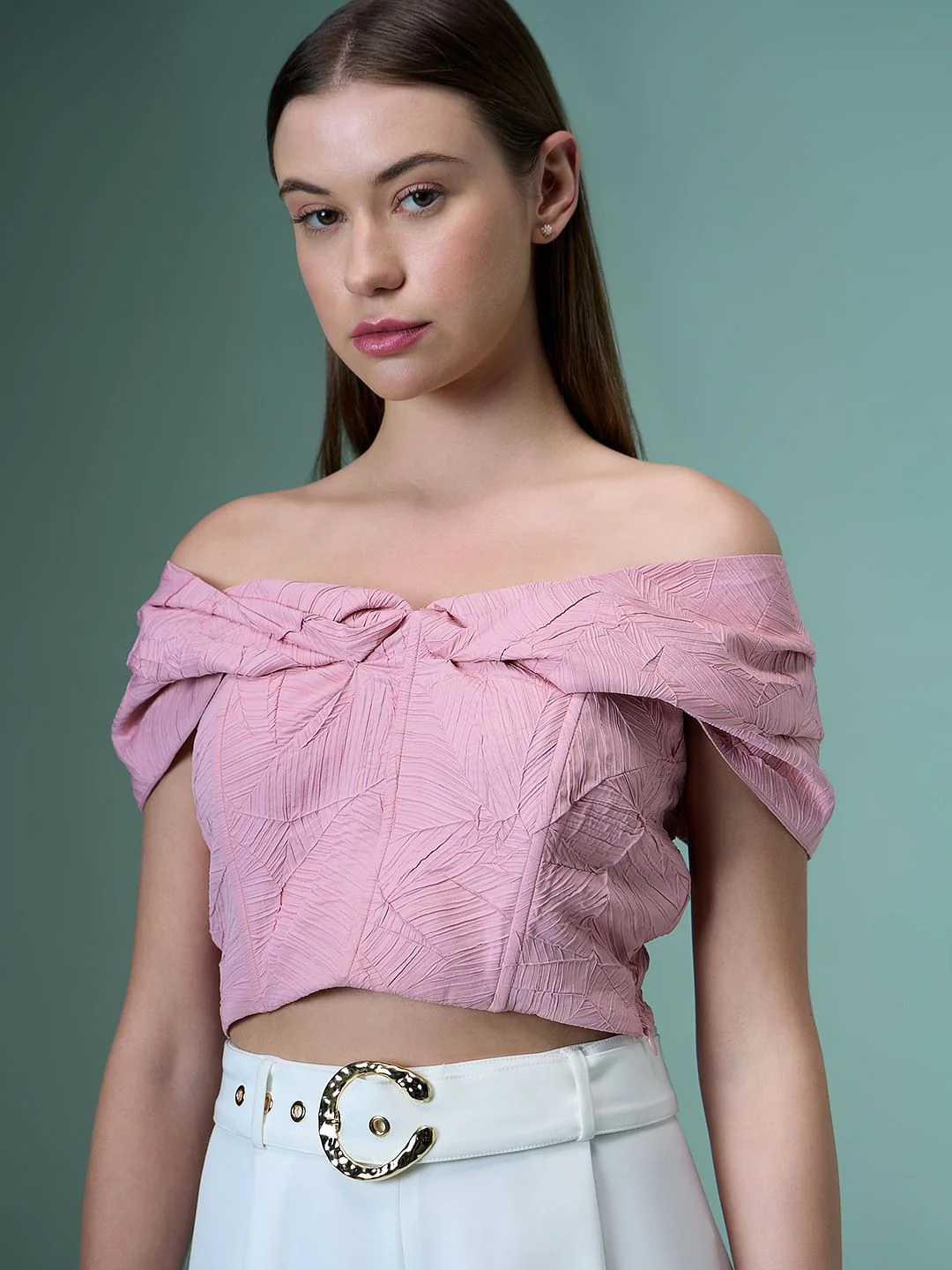 Marquee Pink Off Shoulder Crop Top - Image 6
