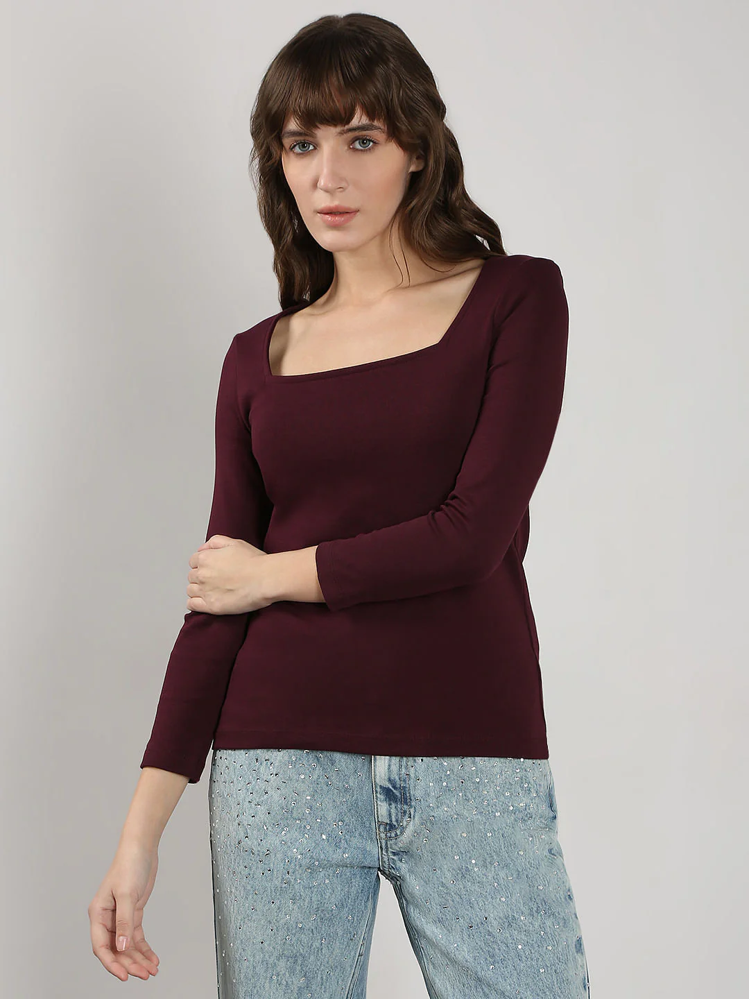 Plum Fitted Square Neck Top - Image 2