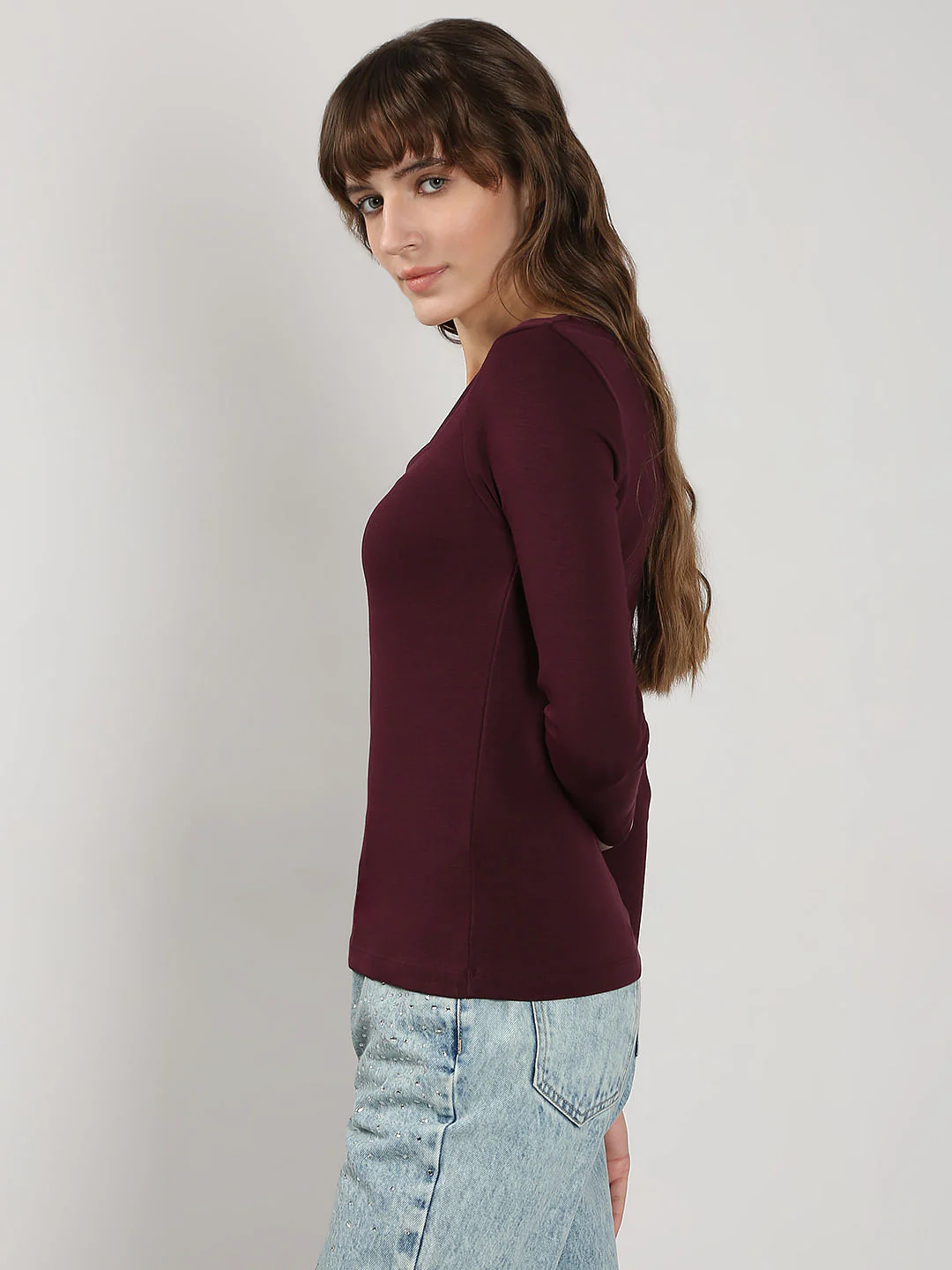 Plum Fitted Square Neck Top - Image 3