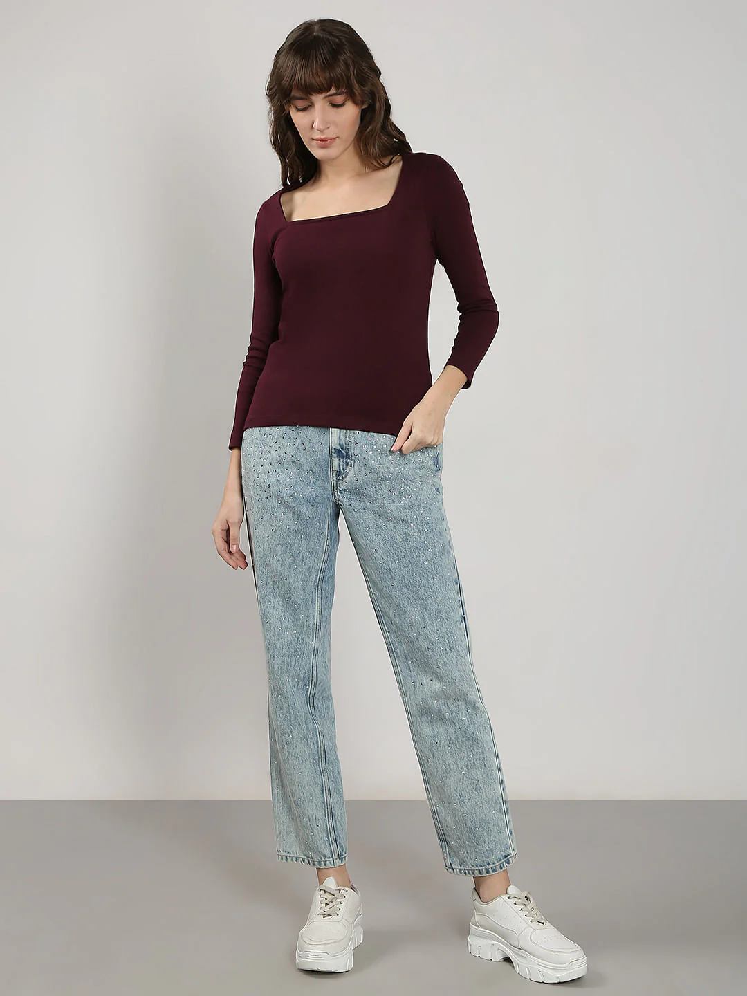 Plum Fitted Square Neck Top - Image 5
