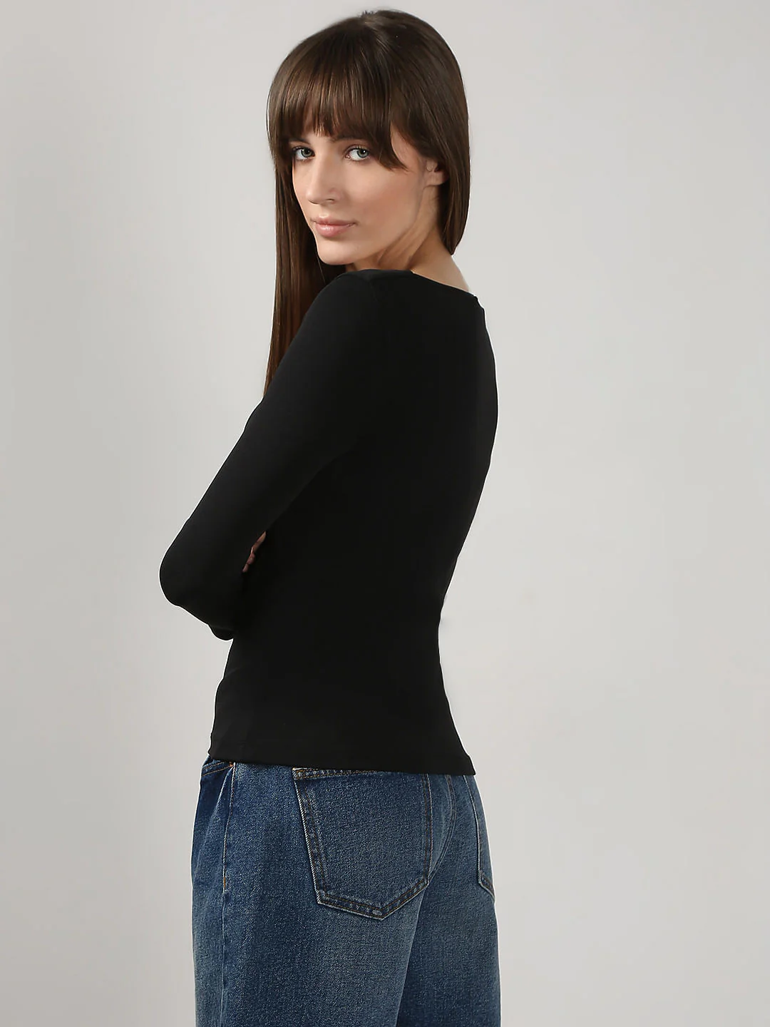 Black Fitted Square Neck Top - Image 3