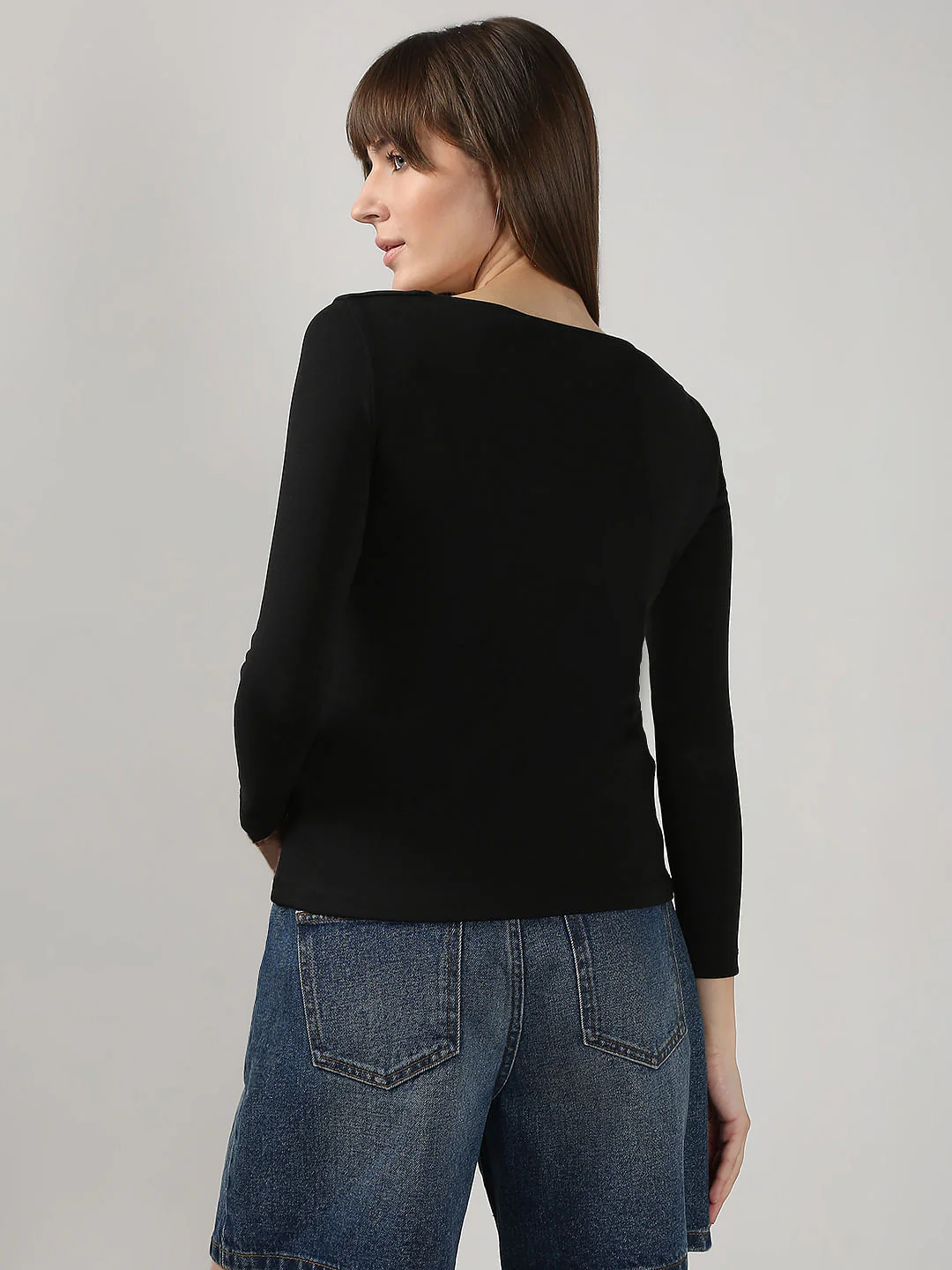 Black Fitted Square Neck Top - Image 4