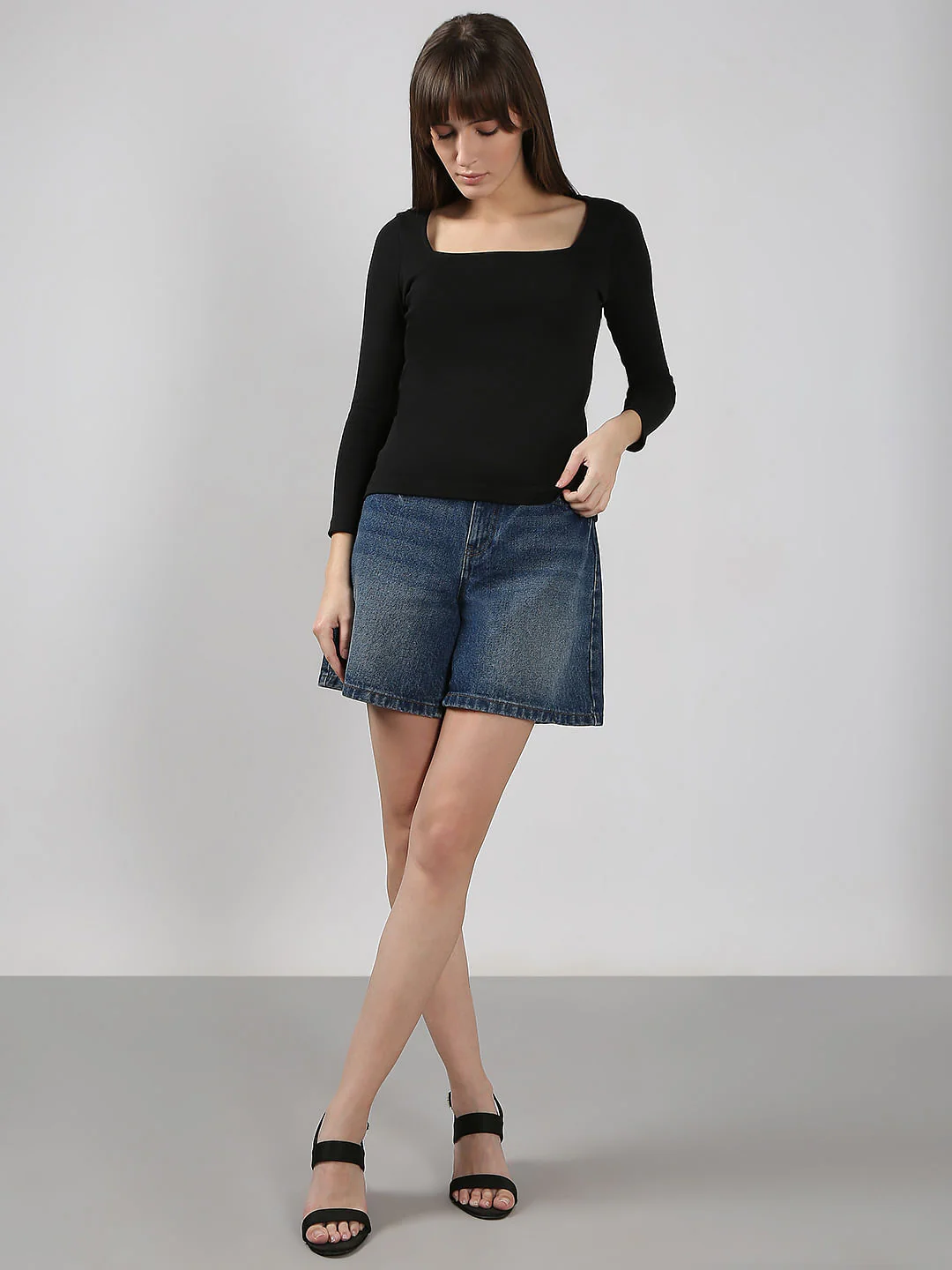 Black Fitted Square Neck Top - Image 5