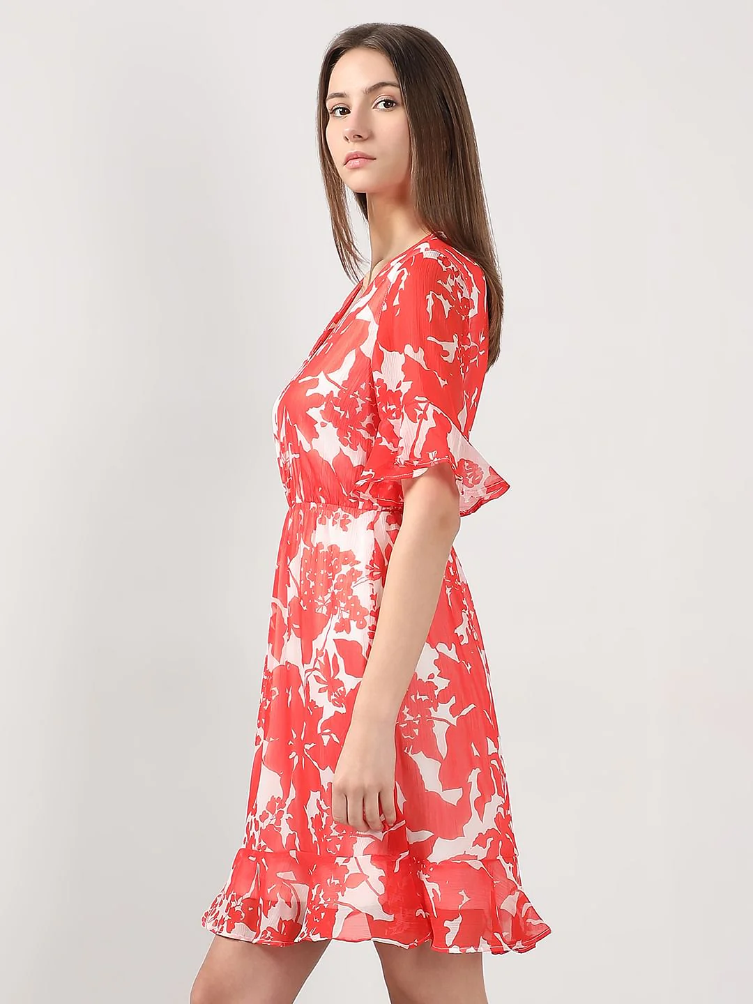 Coral & White Printed Fit & Flare Dress - Image 3
