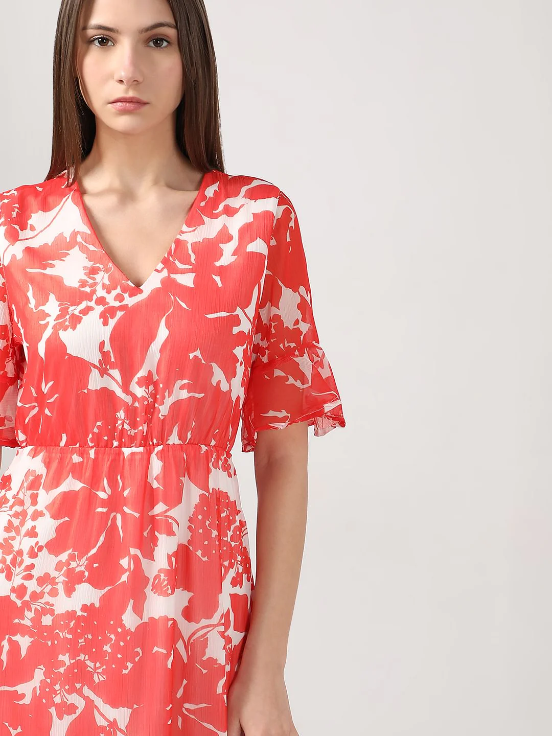 Coral & White Printed Fit & Flare Dress - Image 6