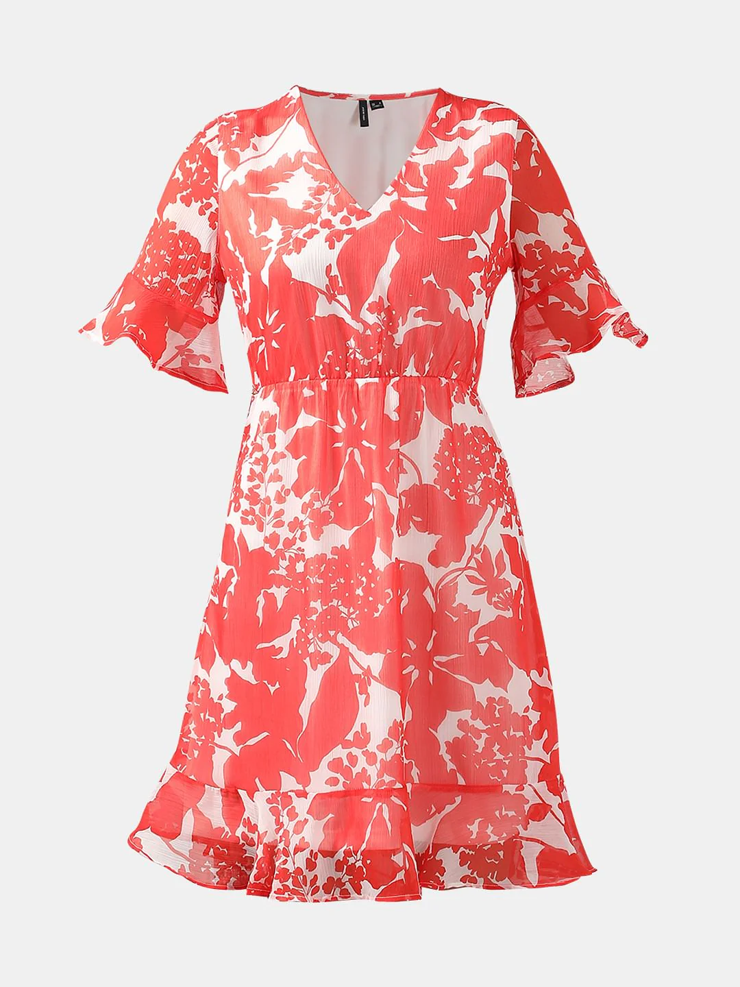 Coral & White Printed Fit & Flare Dress - Image 7