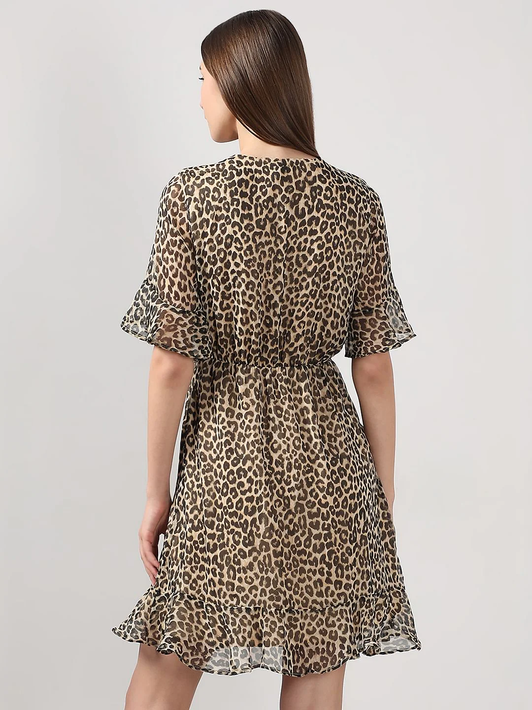 Beige Animal Print Fit & Flare Dress - Image 4