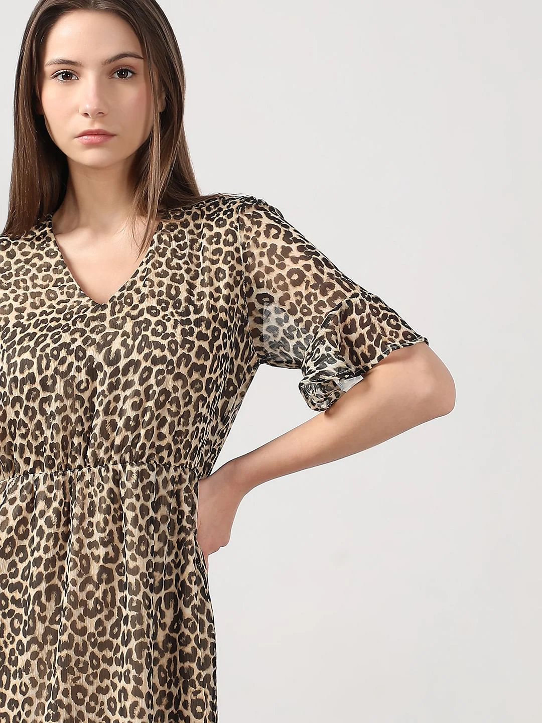 Beige Animal Print Fit & Flare Dress - Image 6