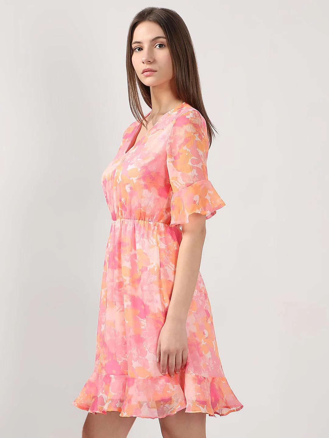 Pink Printed Short Sleeves Dress - Image 3