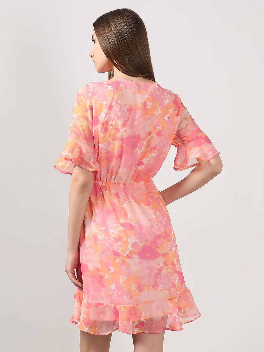 Pink Printed Short Sleeves Dress - Image 4
