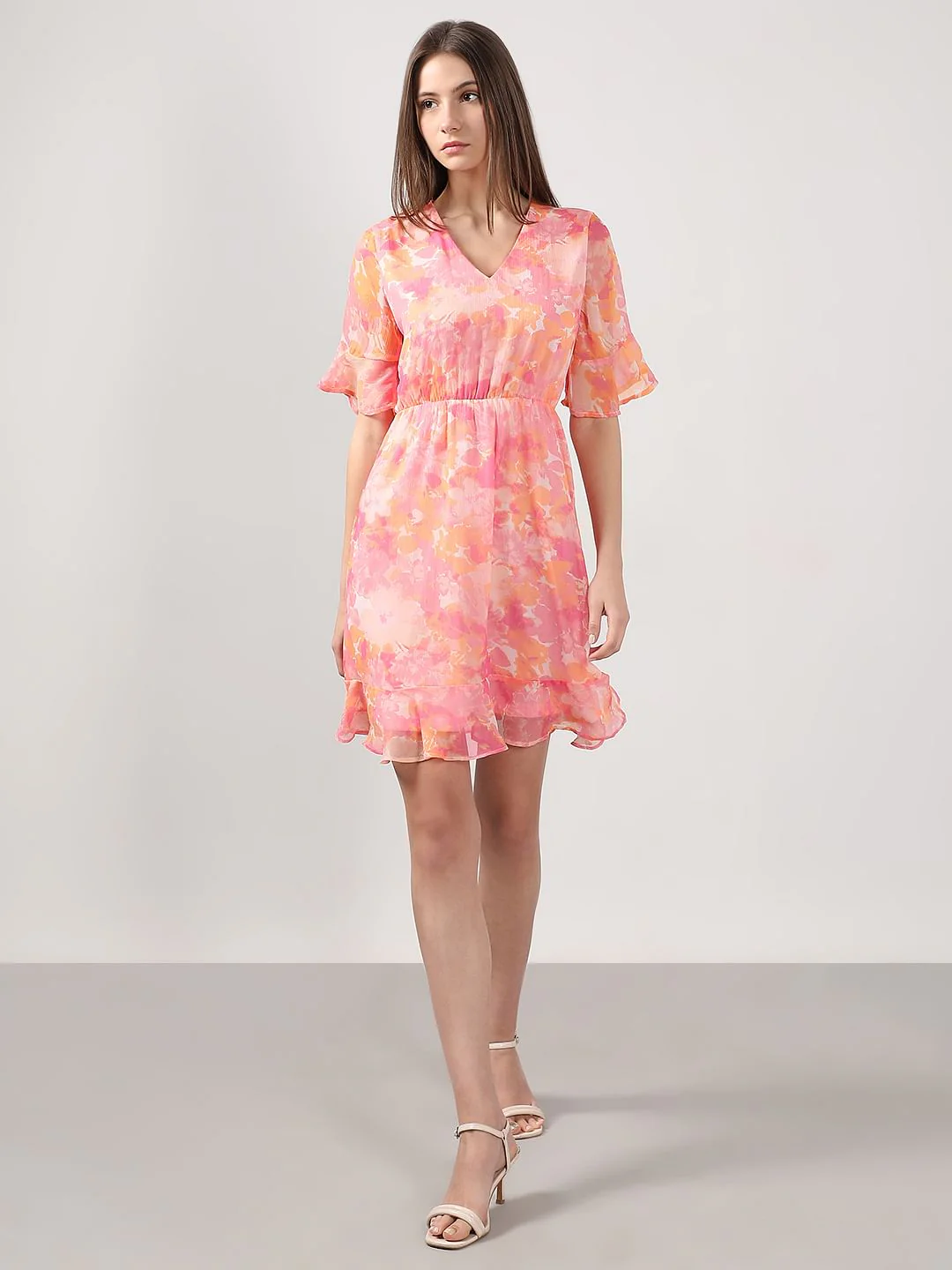 Pink Printed Short Sleeves Dress - Image 5