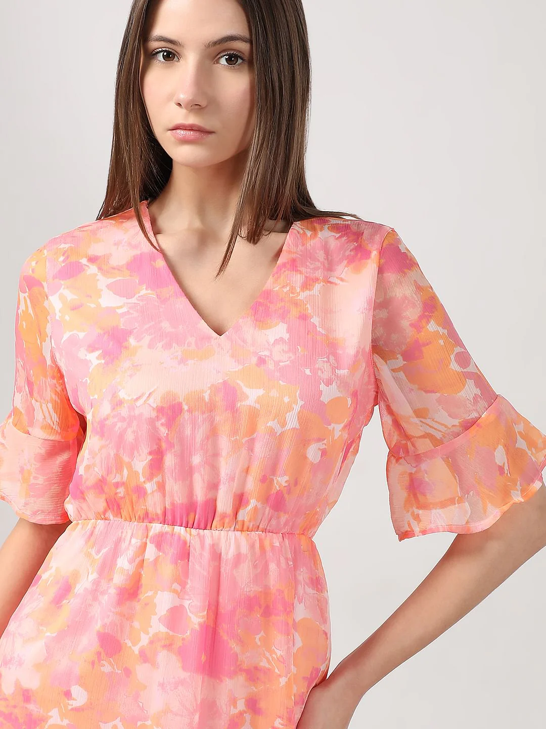 Pink Printed Short Sleeves Dress - Image 6