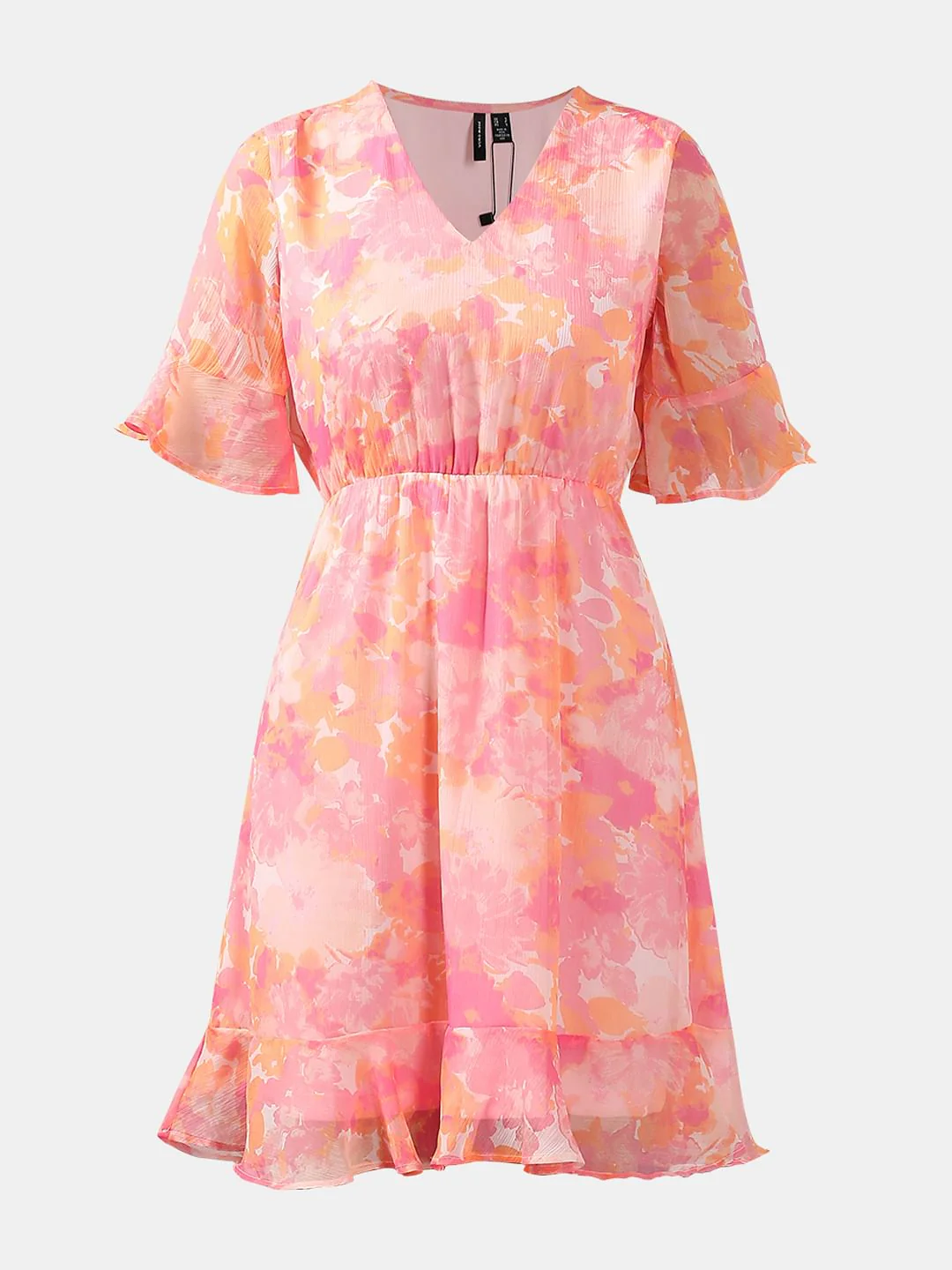 Pink Printed Short Sleeves Dress - Image 7