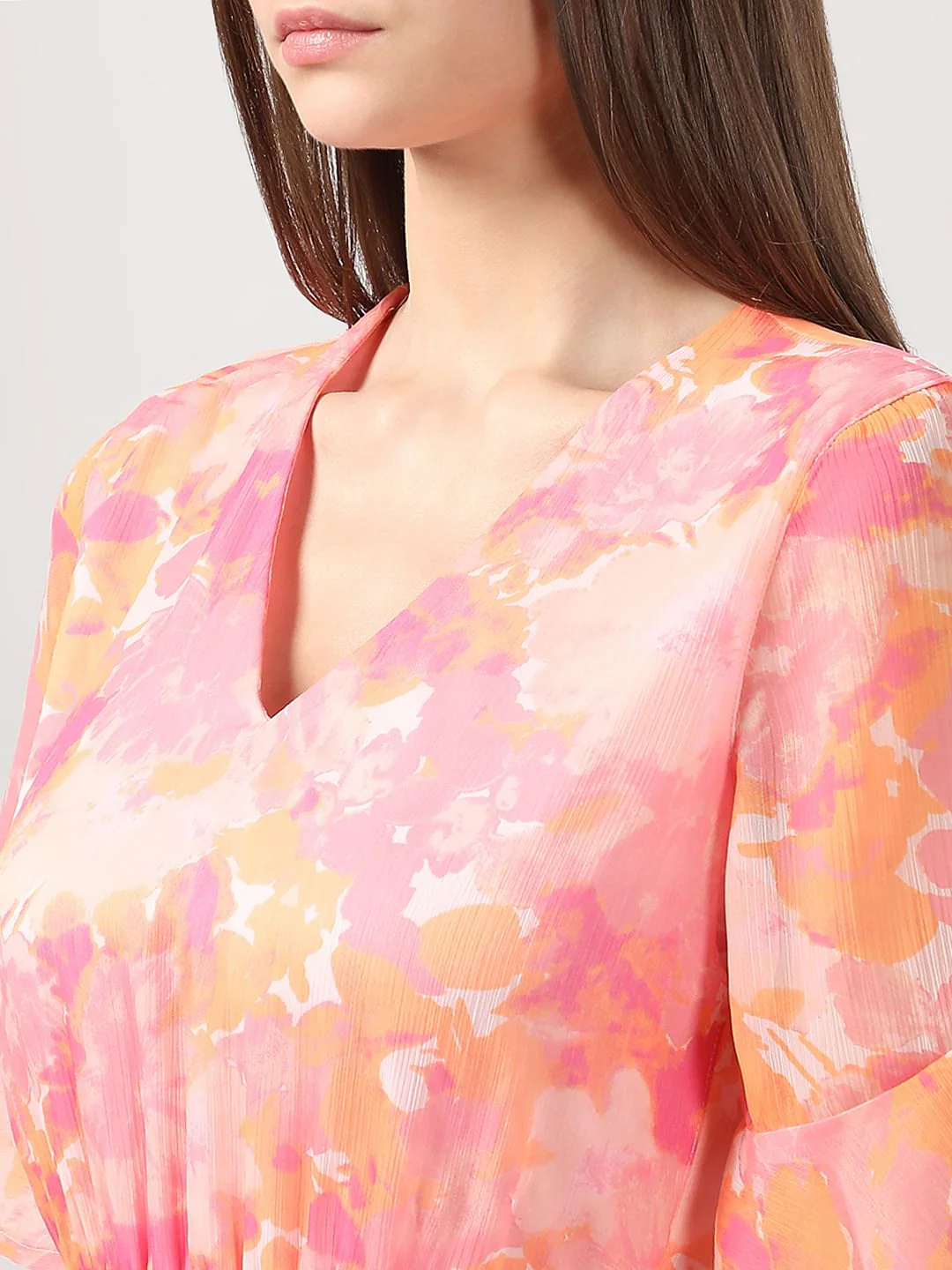 Pink Printed Short Sleeves Dress - Image 8