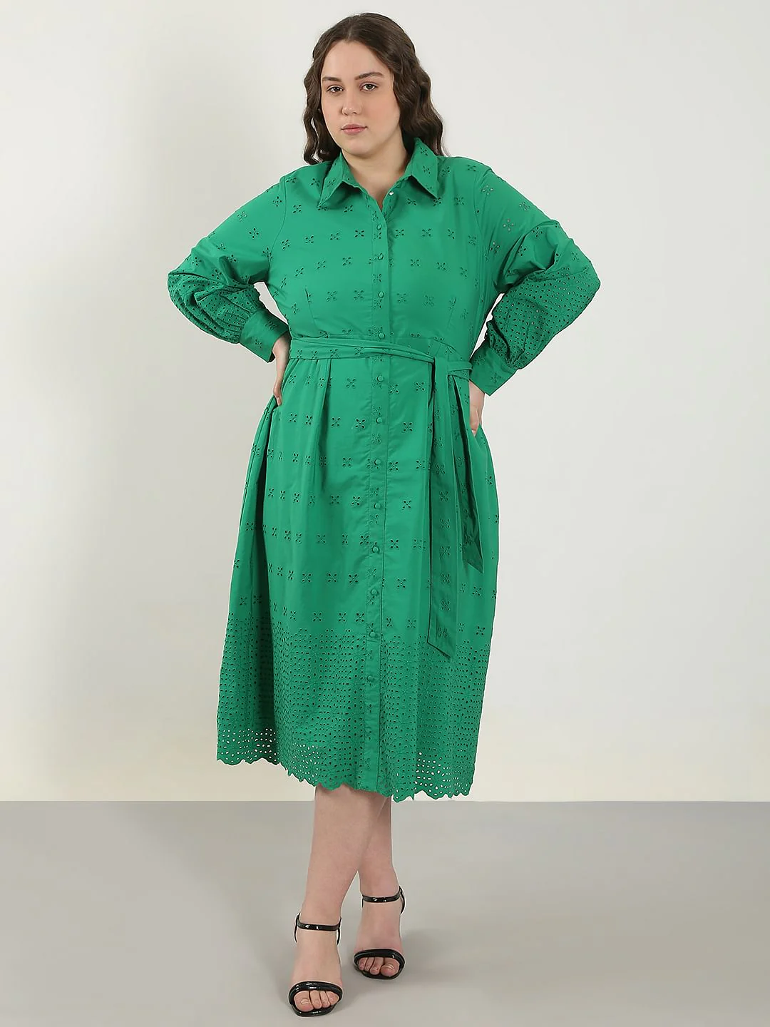 Curve Green Schiffli Shirt Dress - Image 2