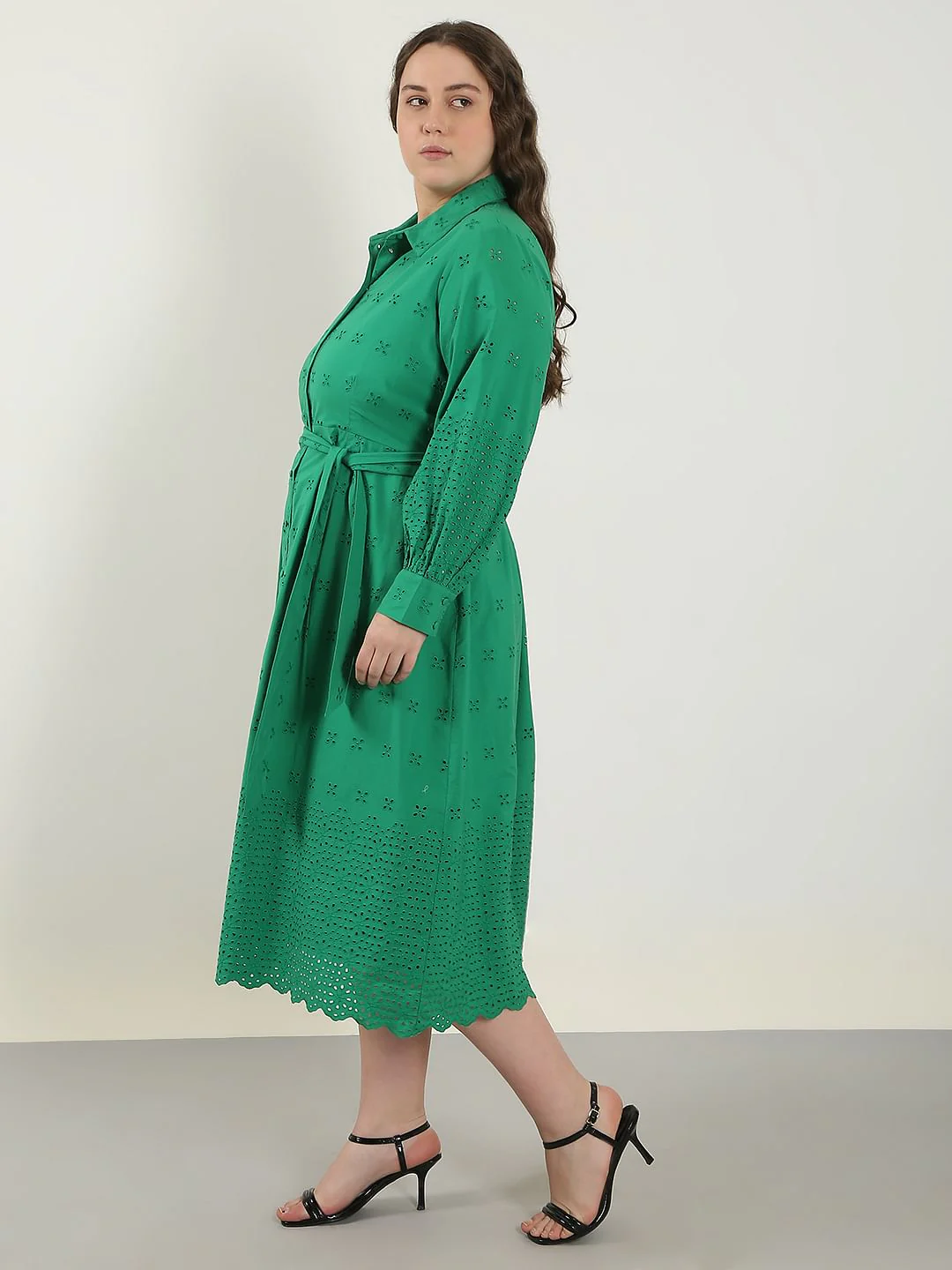Curve Green Schiffli Shirt Dress - Image 3