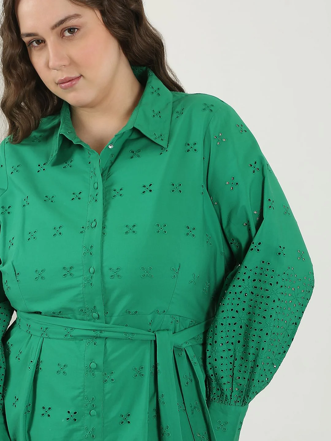 Curve Green Schiffli Shirt Dress - Image 5
