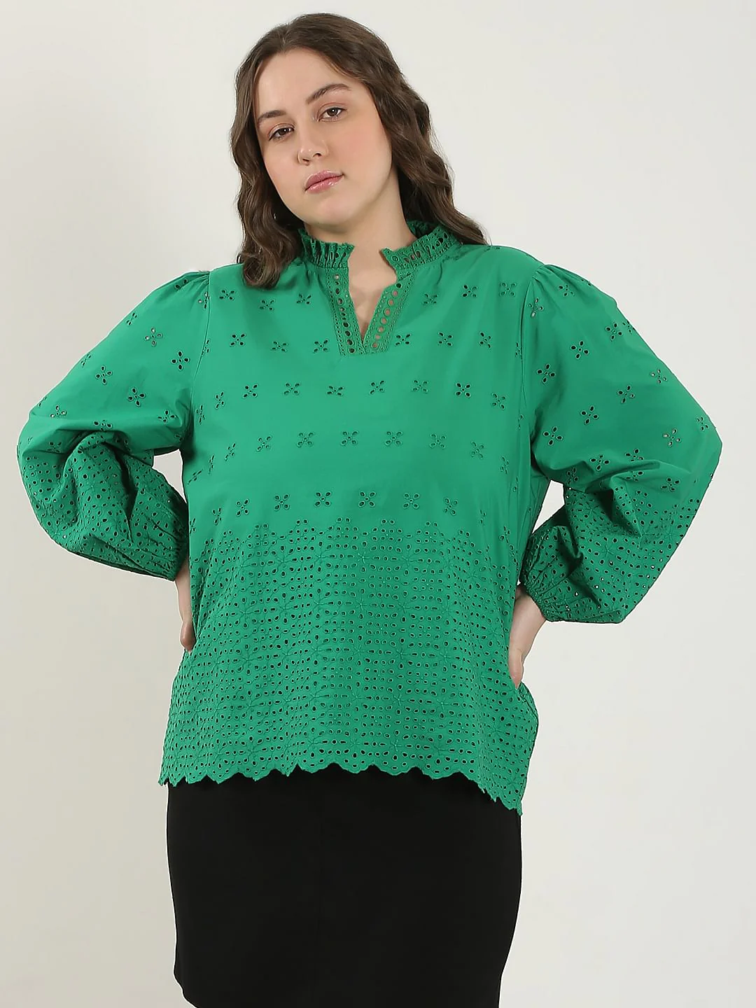 Curve Green Schiffli Cotton Top - Image 2