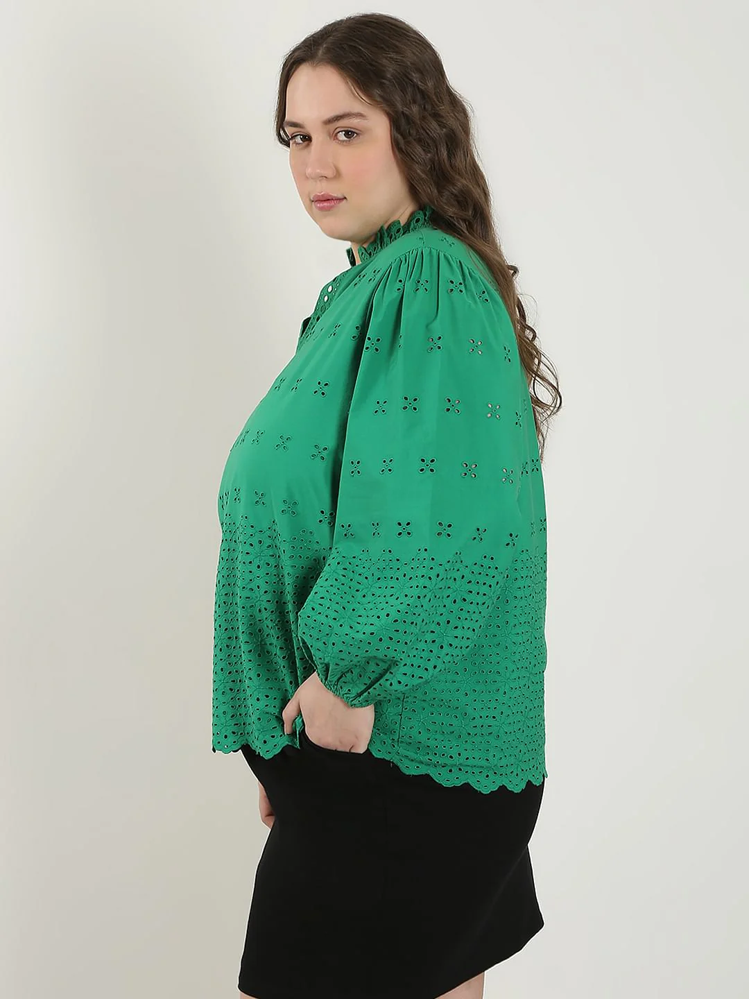 Curve Green Schiffli Cotton Top - Image 3