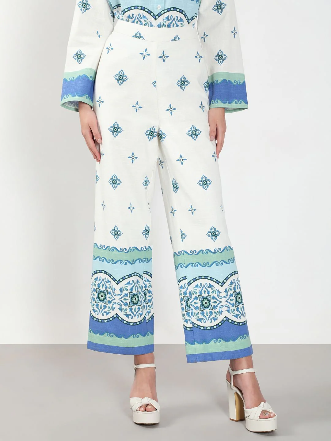 White Printed Cotton Pants - Image 2