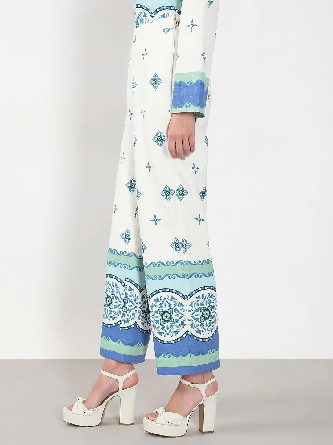 White Printed Cotton Pants - Image 3