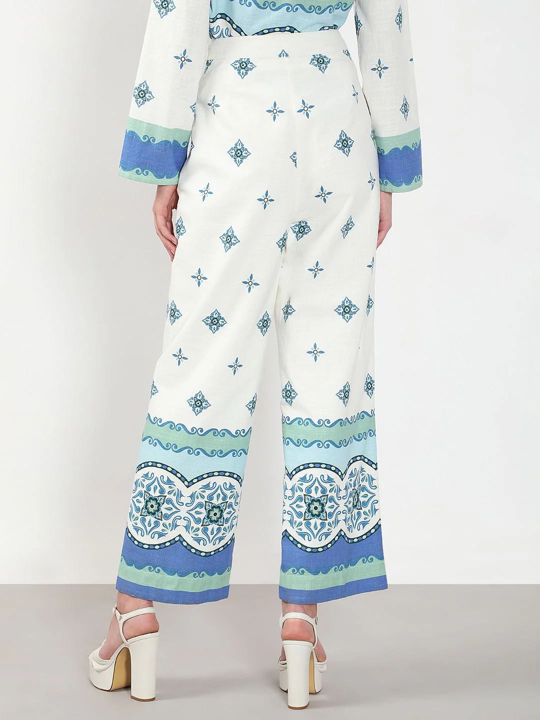 White Printed Cotton Pants - Image 4