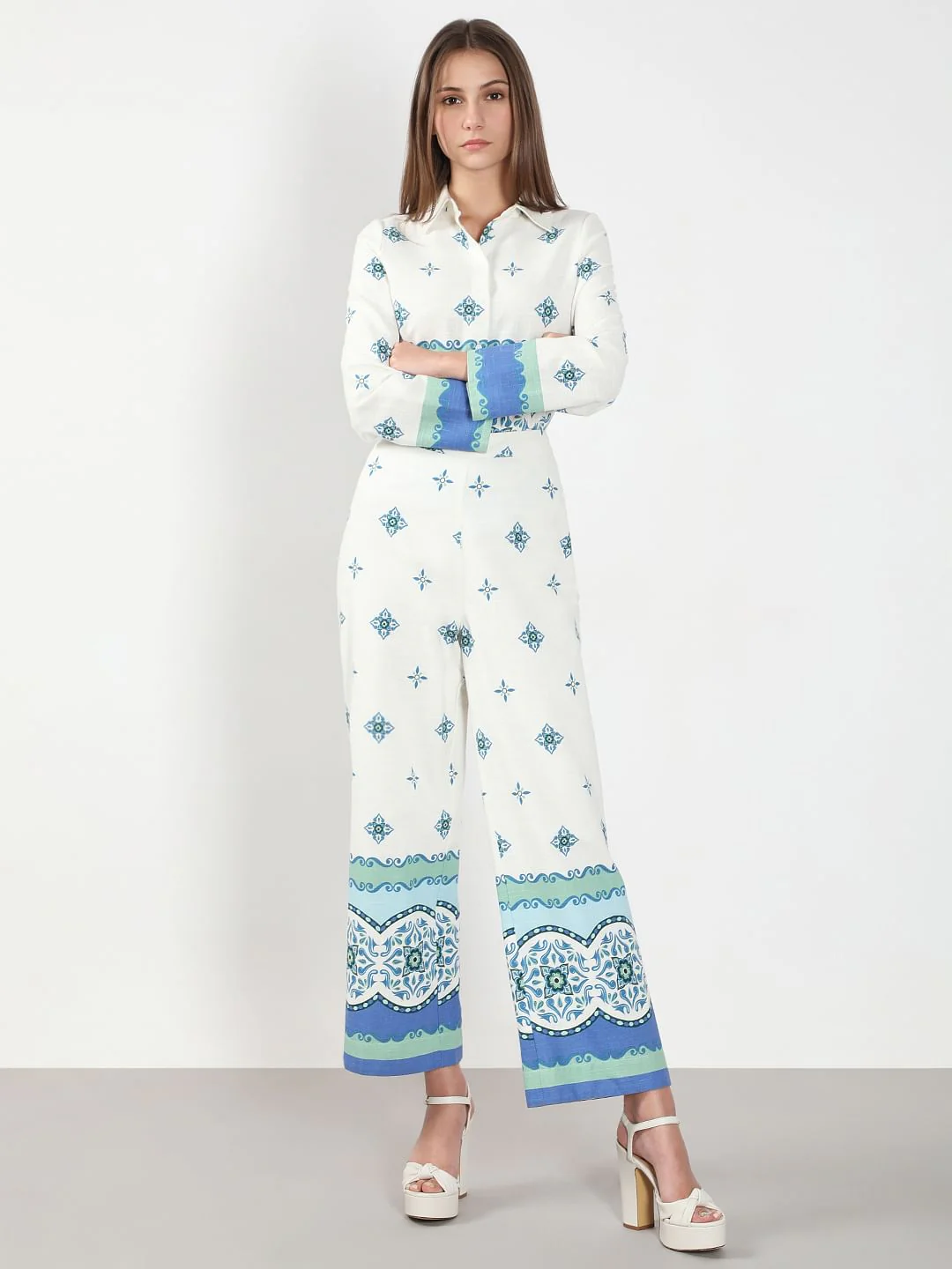 White Printed Cotton Pants - Image 5