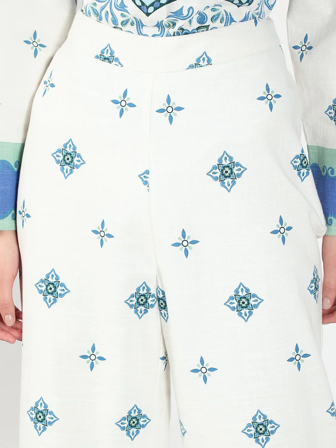 White Printed Cotton Pants - Image 6