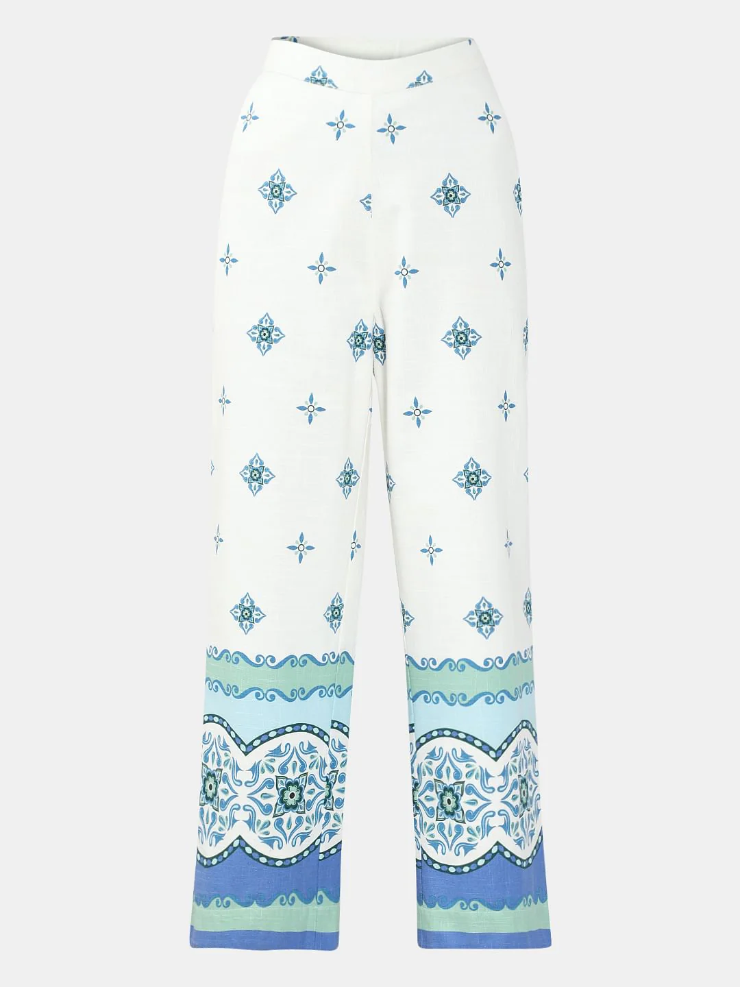 White Printed Cotton Pants - Image 7